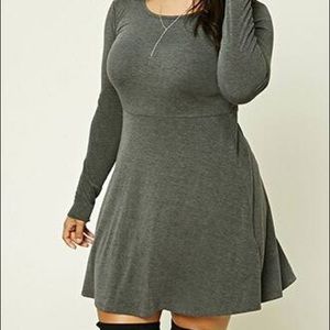 OLIVE GREEN LONG SLEEVE SHORT DRESS F21 PLUS